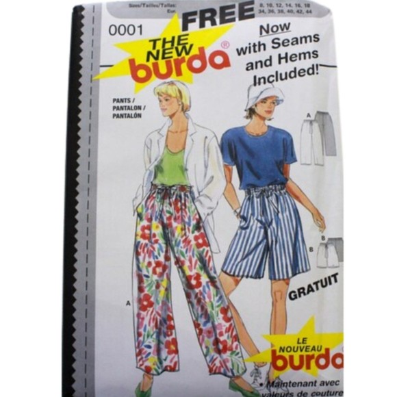 Vntg 1980's Burda #0001 Sewing Patterns - Women's Loose Fitting Pants or Shorts - Picture 1 of 2